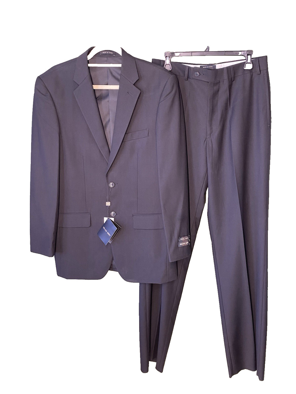 Milano Moda Men's 2 Pc Suit NEW Classic Black Blazer 38L Pants 32W Unhemmed